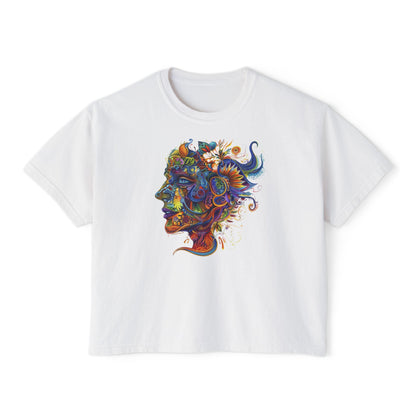 Colorful Paisley Woman Profile Women's Boxy Tee