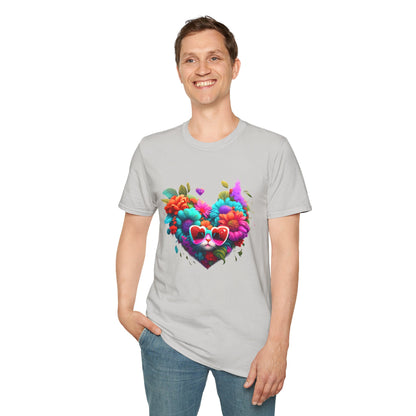 Colorful Flowers/Heart Kitten T-shirt