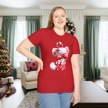 Candy Cane Kitten Adult T-shirt