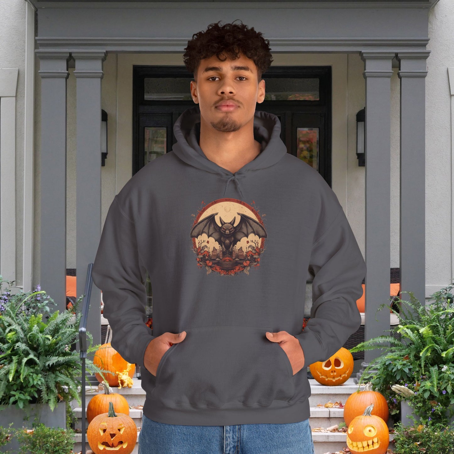 Creepy Bats Over Moon 10 Heavy Blend™ Hooded Sweatshirt