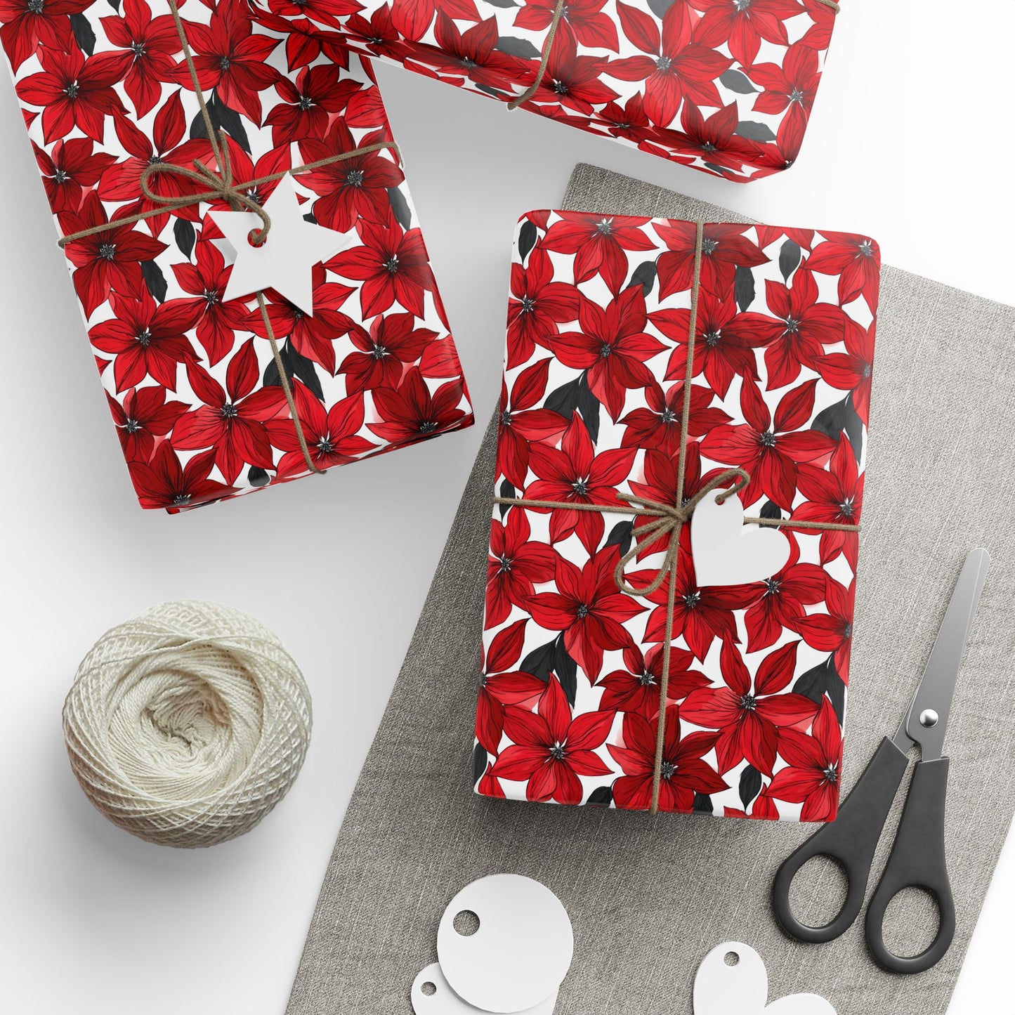Inked Poinsettias Wrapping Paper