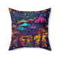Psychedelic Spore Forest Throw Pillow