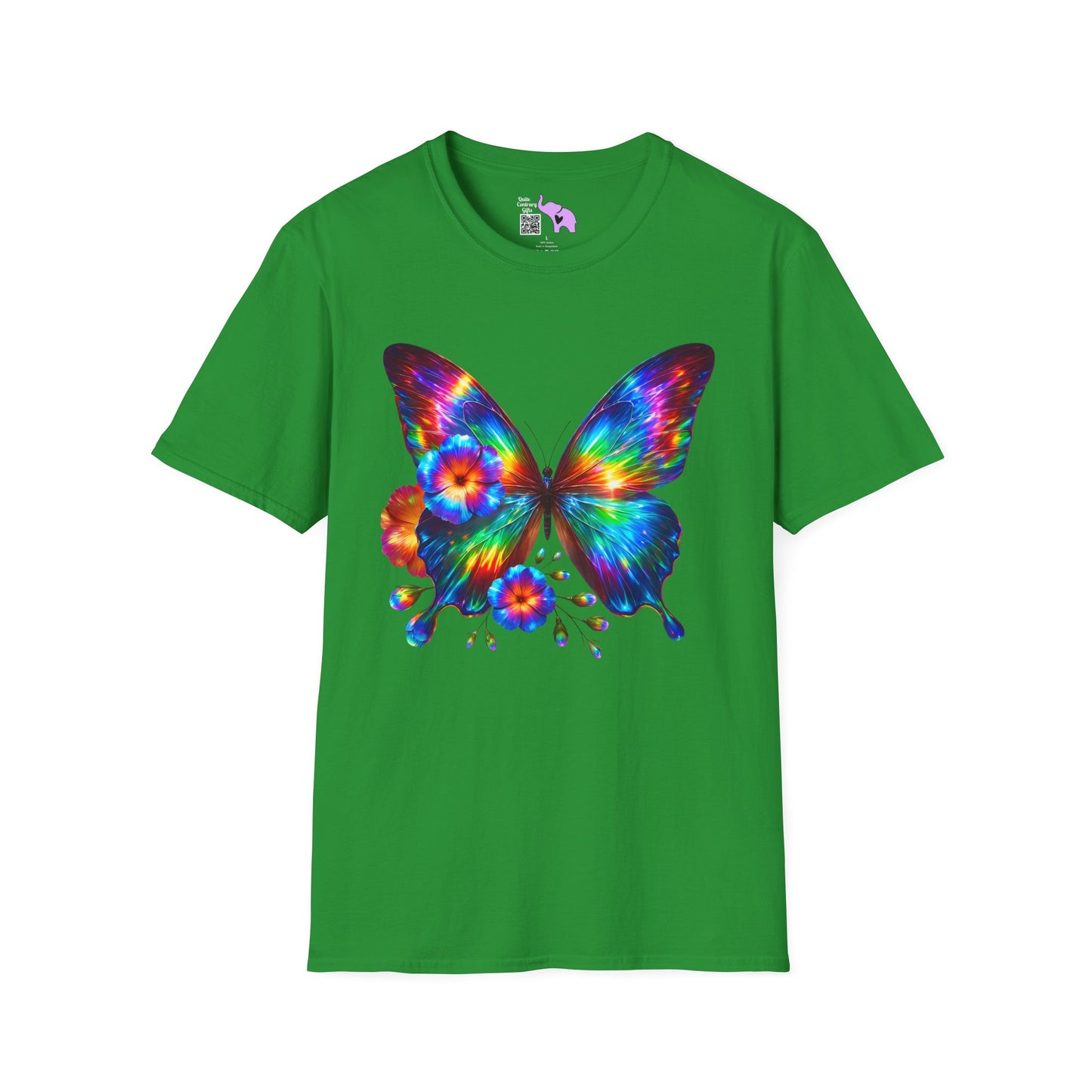 Colorful Butterfly & Flowers Adult T-shirt