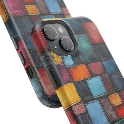 Coloerful Leather Patchwork MagSafe® Compatible Tough Case for iPhone