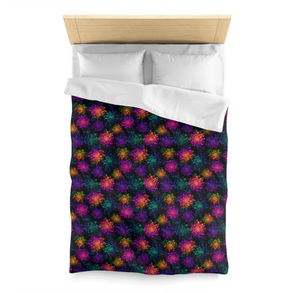 Neon Lotus Blooms Microfiber Duvet Cover