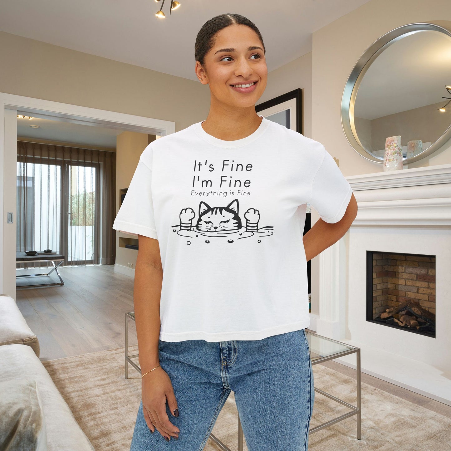 It's Fine I'm Fine Everything's Fine (Cat) Women's Boxy Tee
