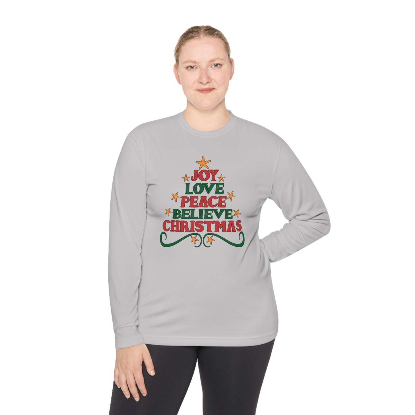 Joy Love Peace Believe Christmas Adult Long Sleeve Tee