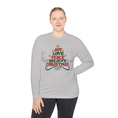 Joy Love Peace Believe Christmas Adult Long Sleeve Tee