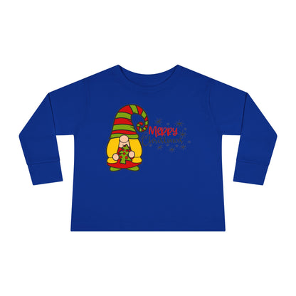 Merry Christmas Girl Gnome Toddler Long Sleeve Tee
