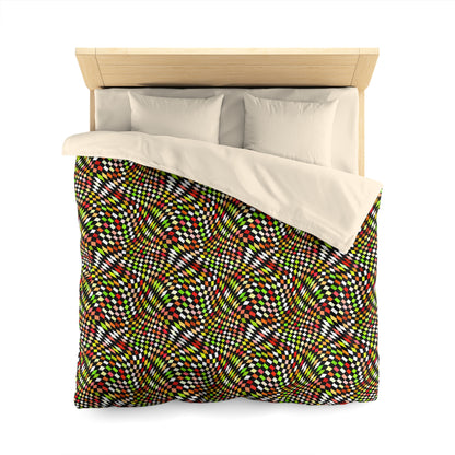 Warped Yellow/Green Checkered Microfiber Duvet Cover