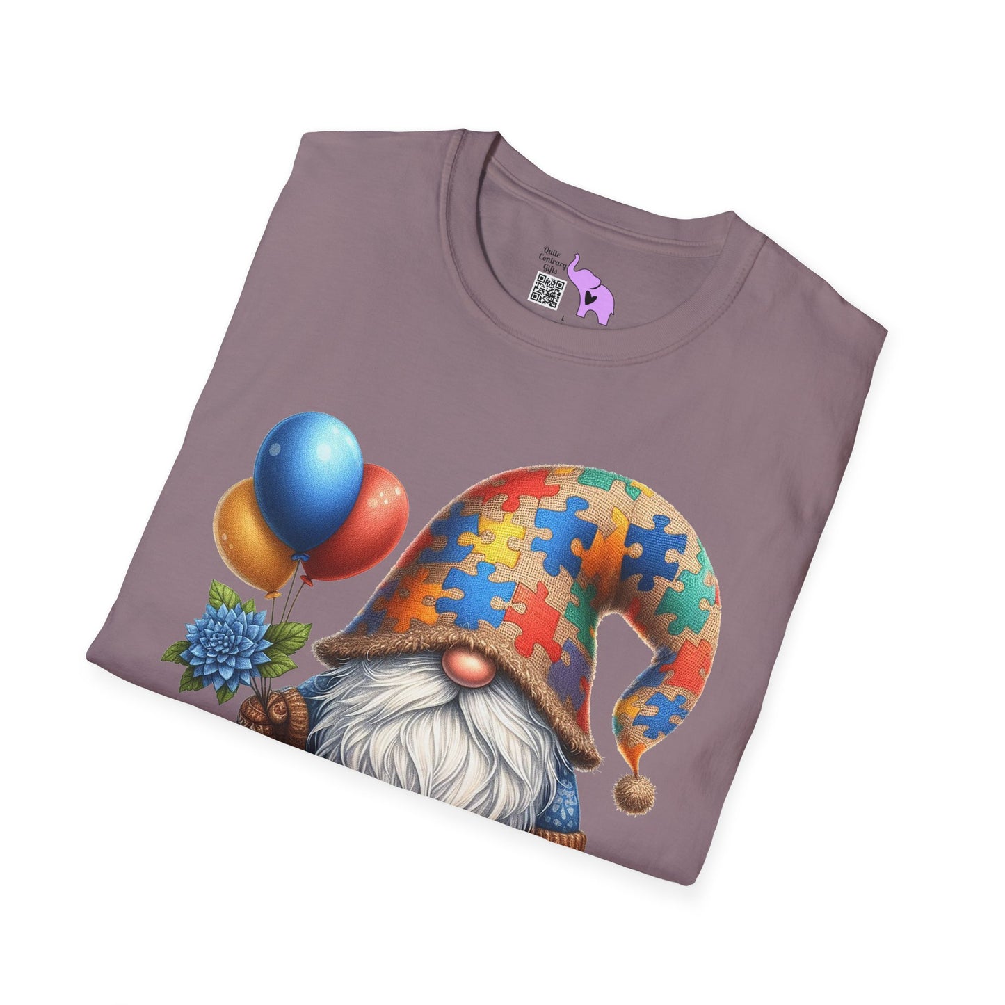 Autism Awarness Gnome w/Balloons Adult T-shirt