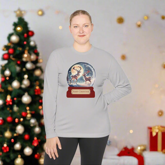 Reindeer Snow Globe Adult Long Sleeve Tee