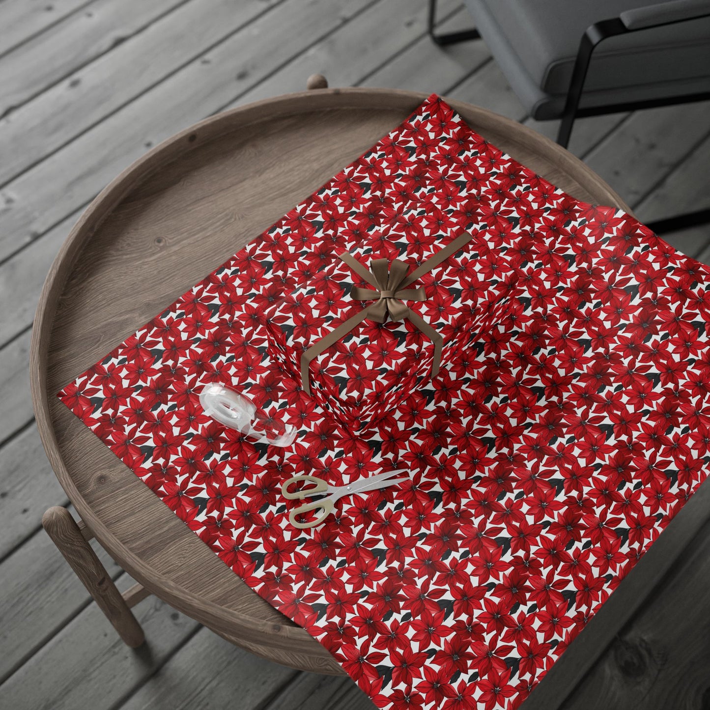 Inked Poinsettias Wrapping Paper