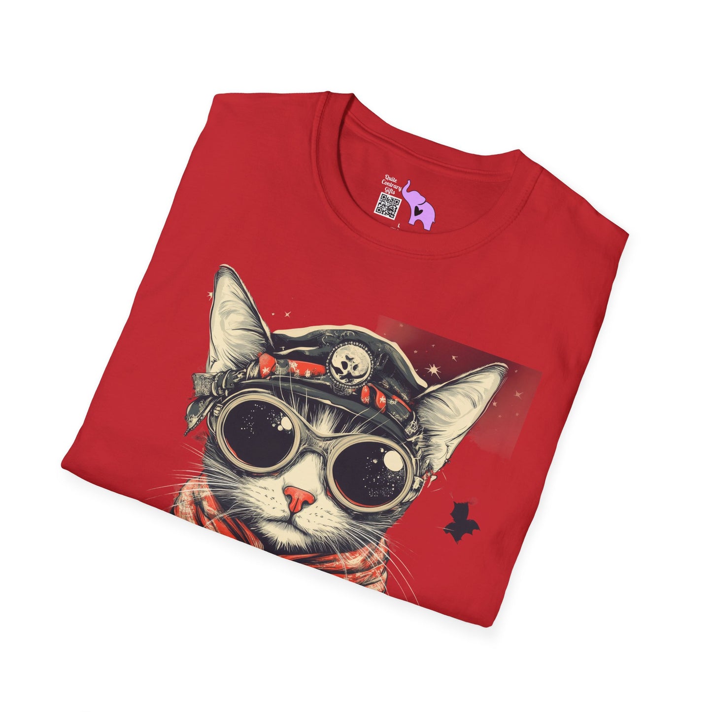 Creepy Aviator Cat Adult T-shirt