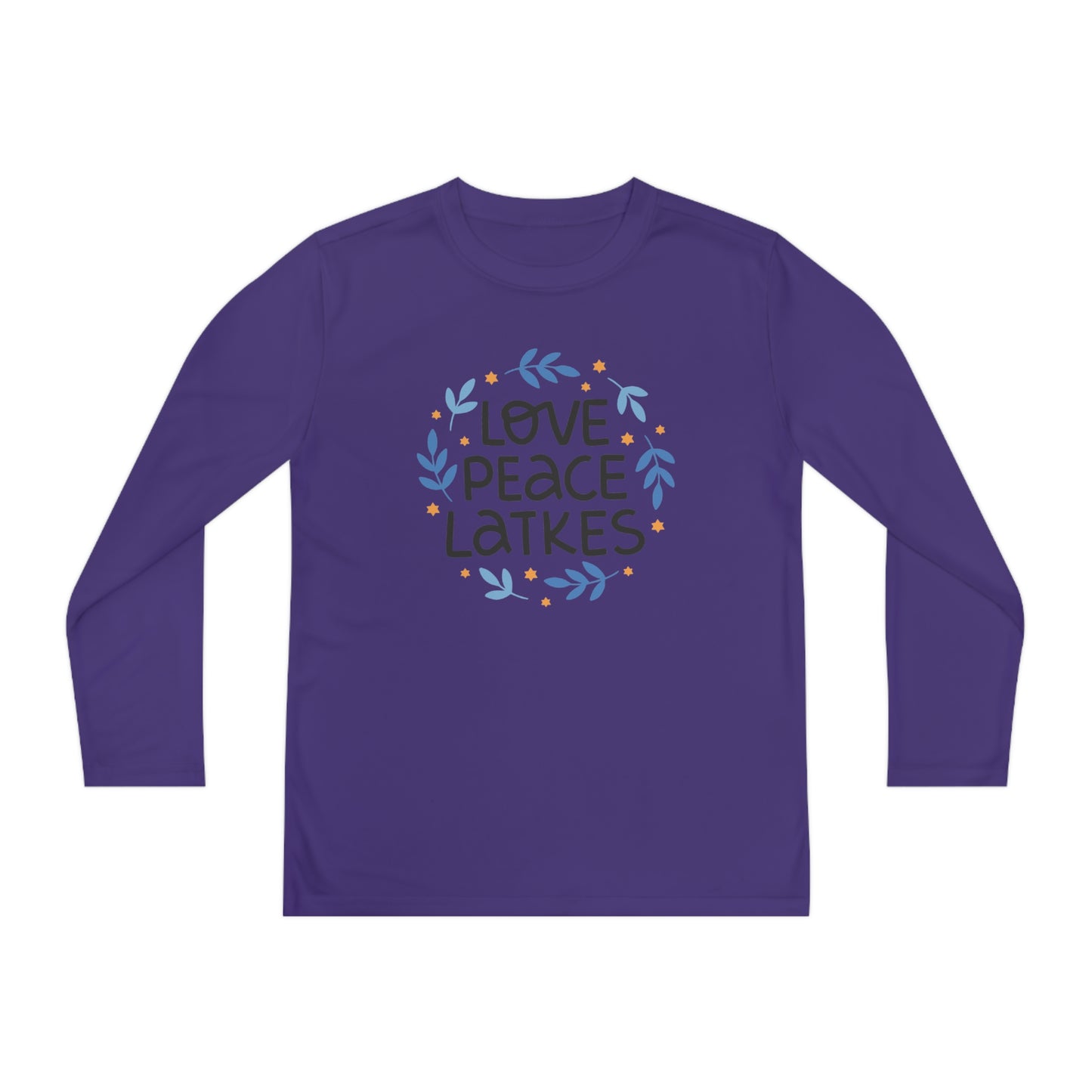 Hanukkah Love Peace Latkes Youth Long Sleeve Tee