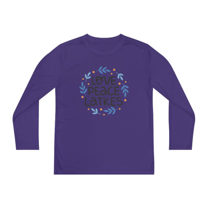 Hanukkah Love Peace Latkes Youth Long Sleeve Tee