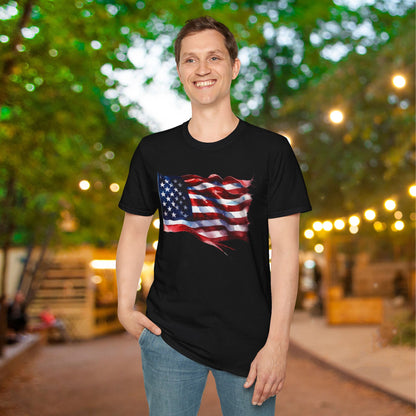 Waving American Flag Adult T-Shirt