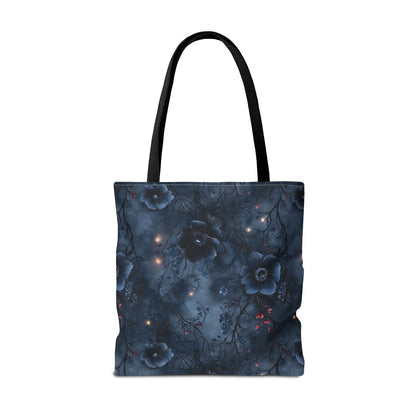 Black Roses & Vines Forget-Me-Nots Canvas Tote Bag