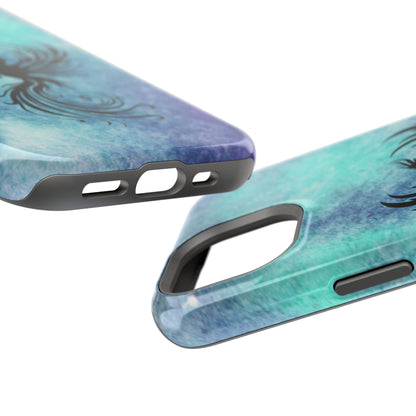 Phoenix Silhouette Over Teal Nebula MagSafe® Compatible Tough Case for iPhone