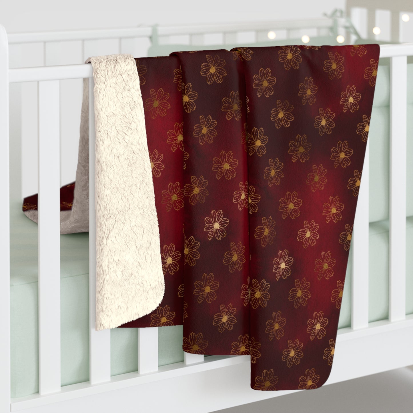 Crimson Gilded Daisies Fleece Blanket