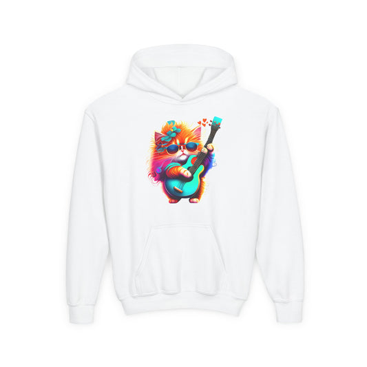 Colorful Guitar Kitten Youth Hoodie