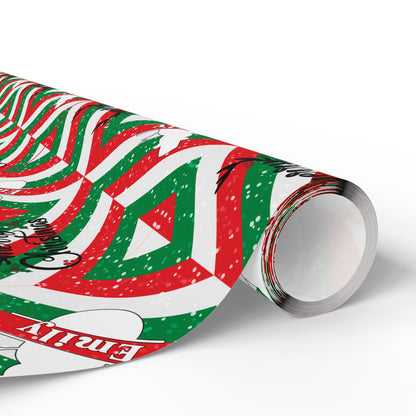 Red, White, & Green Snowman Custom Name Wrapping Paper (Emily)