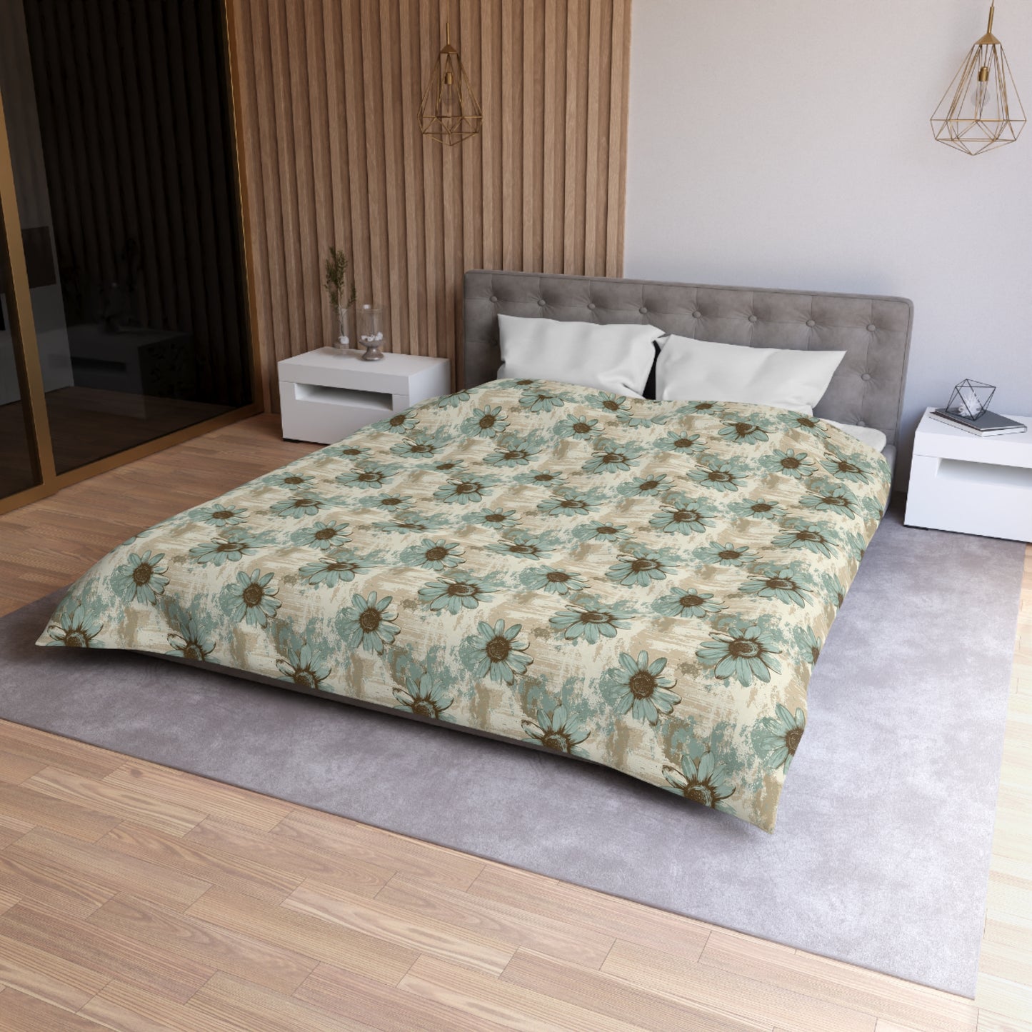 Rustic Teal Daisy Duvet Bedding Set