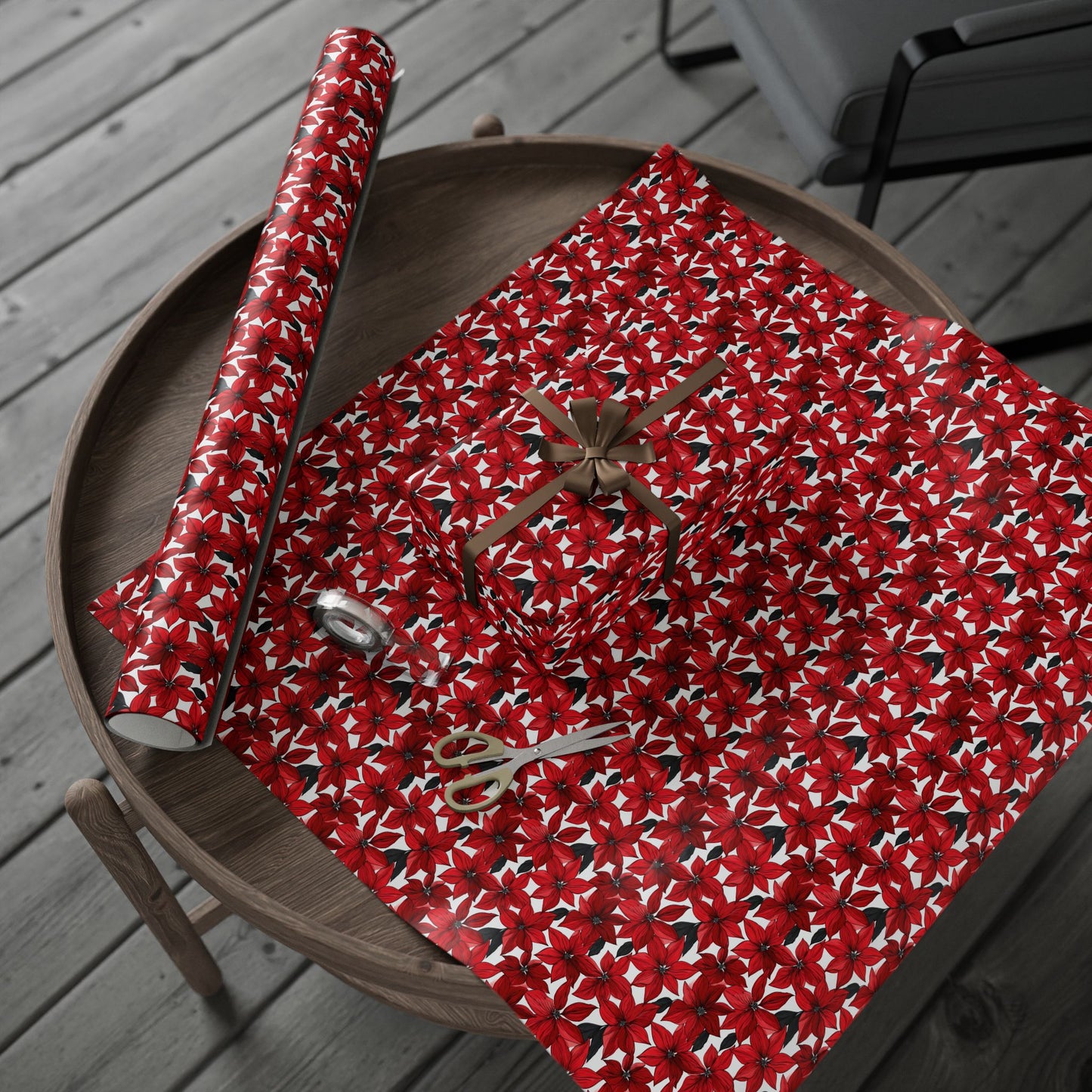 Inked Poinsettias Wrapping Paper