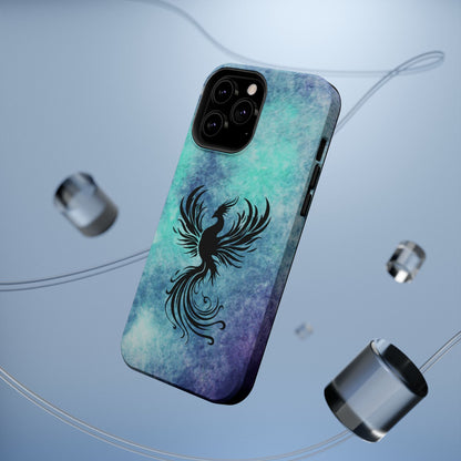 Phoenix Silhouette Over Teal Nebula MagSafe® Compatible Tough Case for iPhone