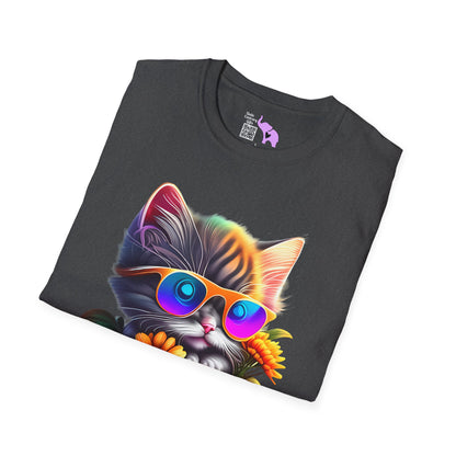 Cool Colorful Kitten in Flowers Adult T-shirt