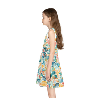 Ocean Pebble Drift Girls' Sleeveless Sundress