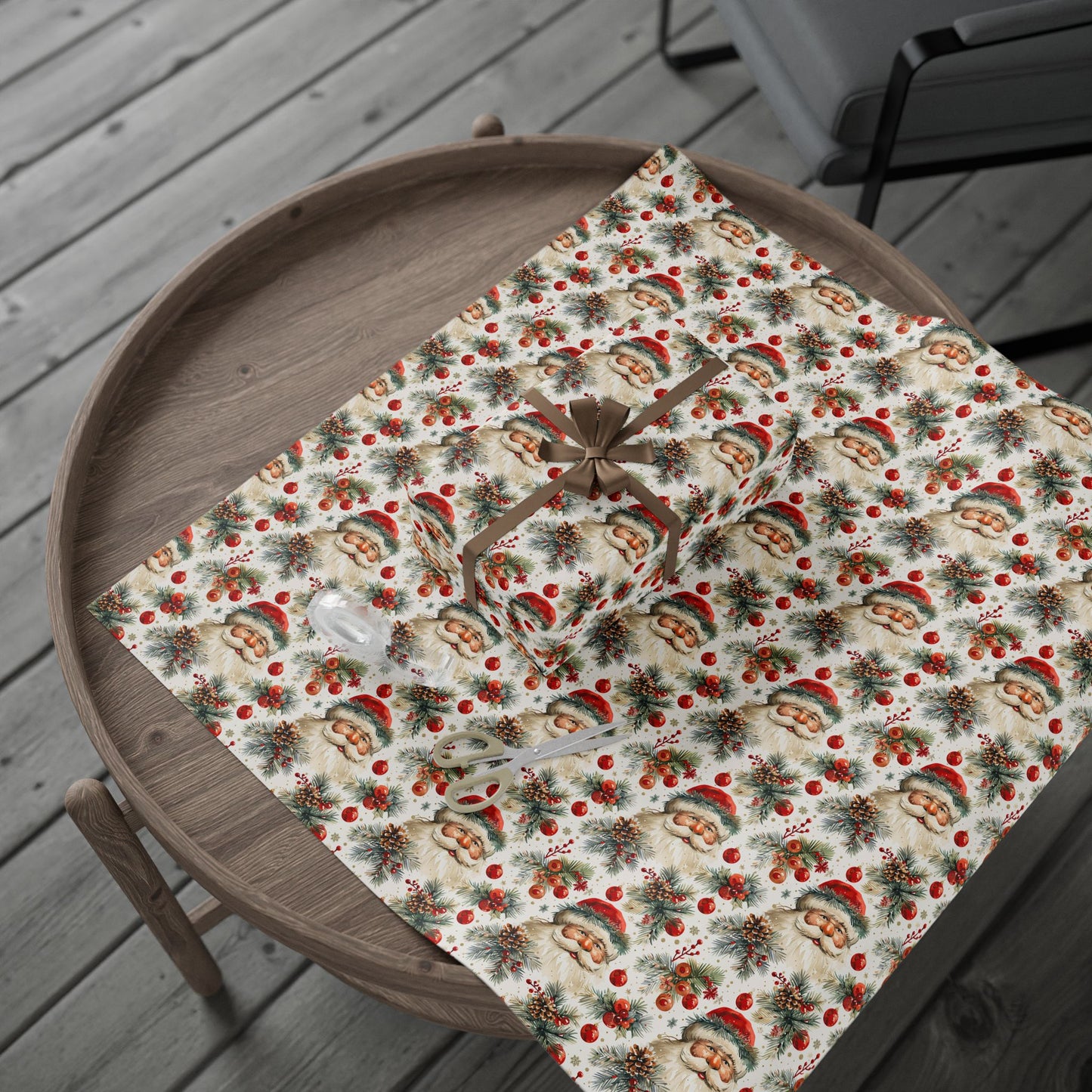 Festive Santa & Holly Blooms Wrapping Paper