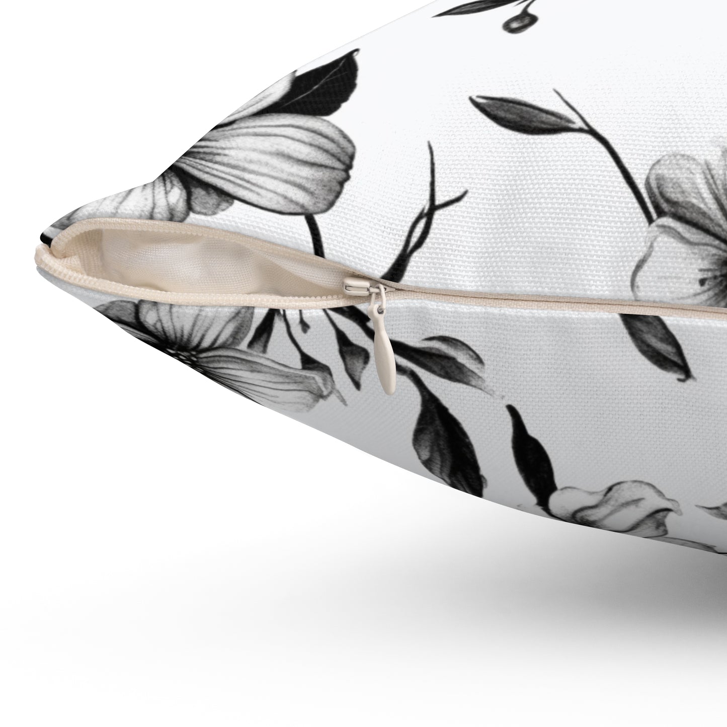 Black & White Five Petal Floral Throw Pillow