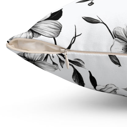 Black & White Five Petal Floral Throw Pillow