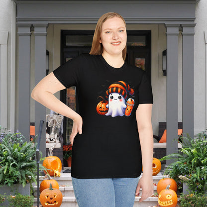 Cute Ghost w/Pumpkins Adult T-shirt