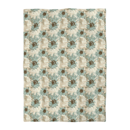 Rustic Teal Daisy Microfiber Duvet Cover