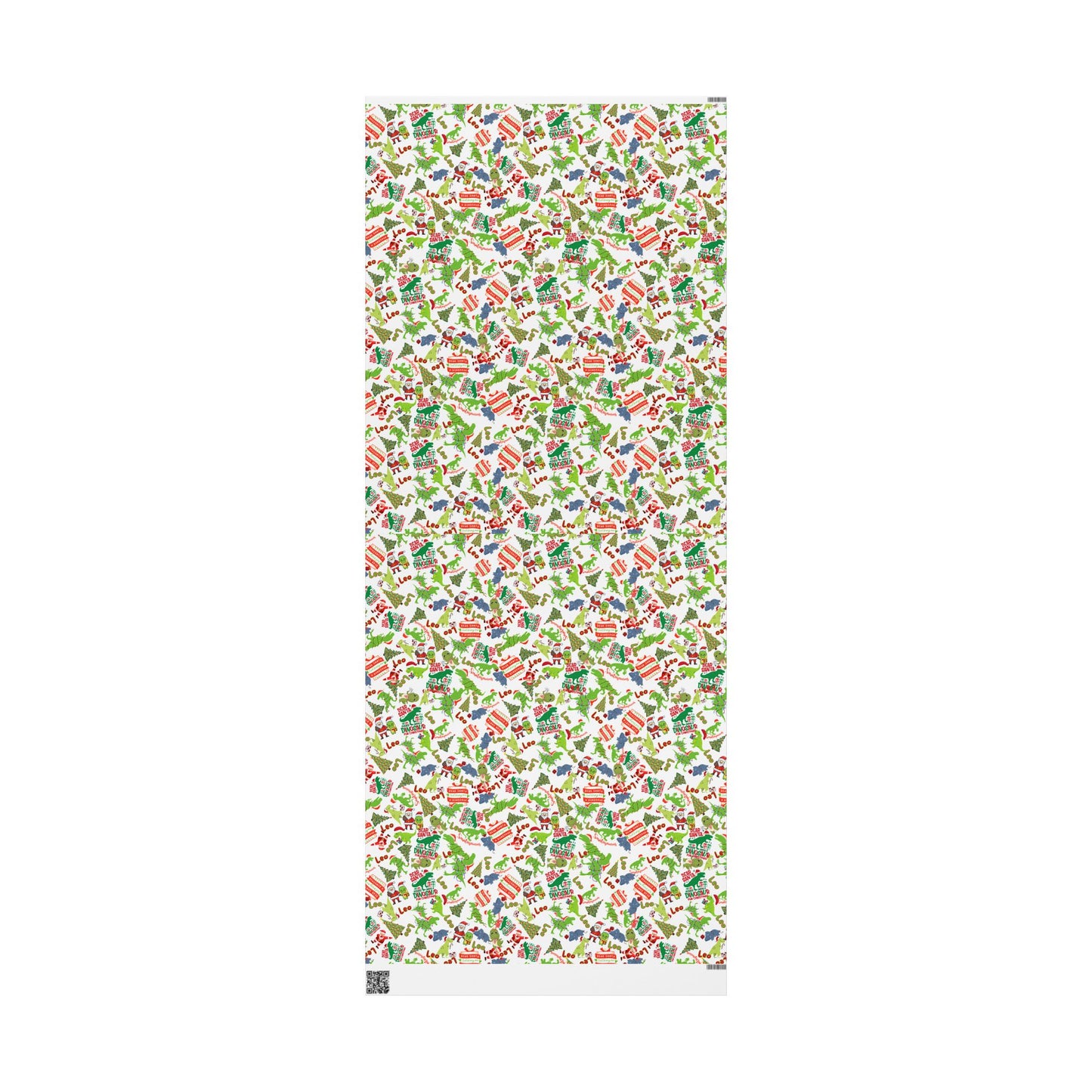 Dinosaur Santa Themed Custom Name Wrapping Paper (Leo)