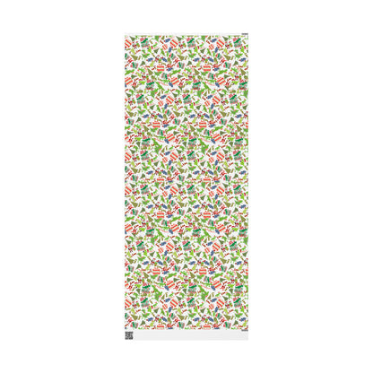 Dinosaur Santa Themed Custom Name Wrapping Paper (Leo)