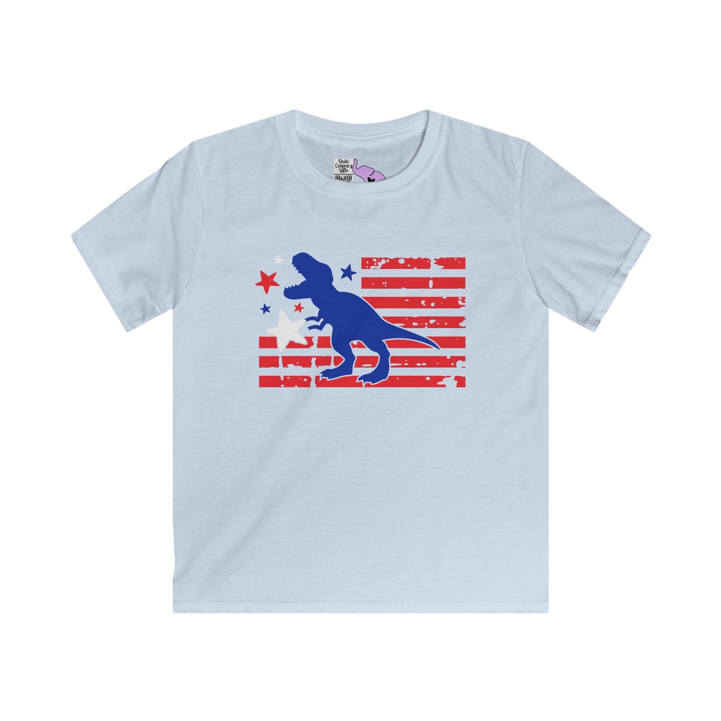 Distressed Patriotic T-Rex Youth Softstyle Tee