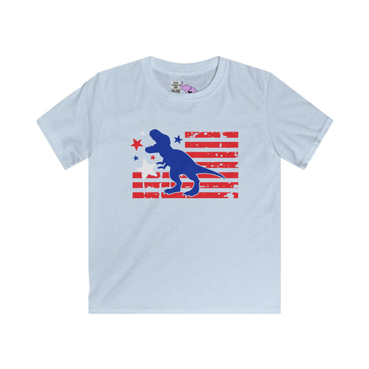 Distressed Patriotic T-Rex Youth Softstyle Tee