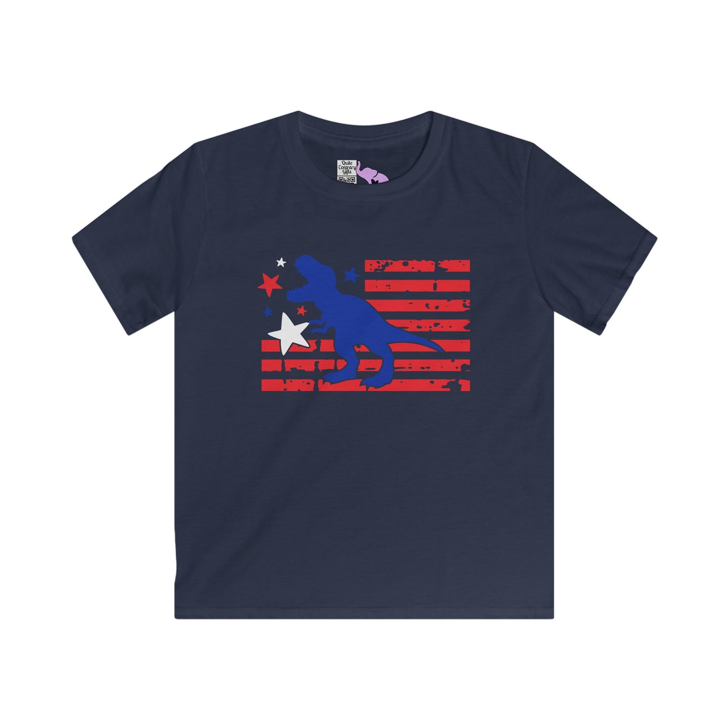 Distressed Patriotic T-Rex Youth Softstyle Tee