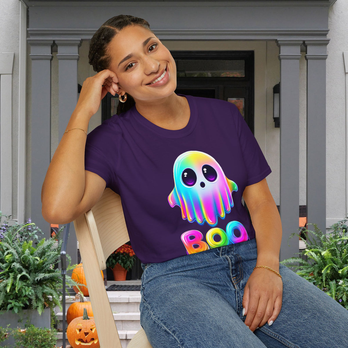 Neon Ghostly Boo Adult T-shirt