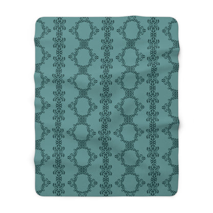 Teal Lace Pattern Sherpa Fleece Blanket