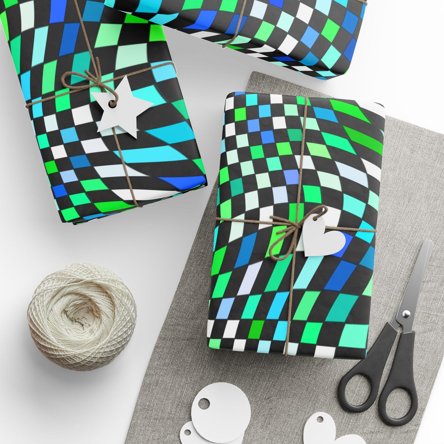 Warped Green Checkered Wrapping Paper
