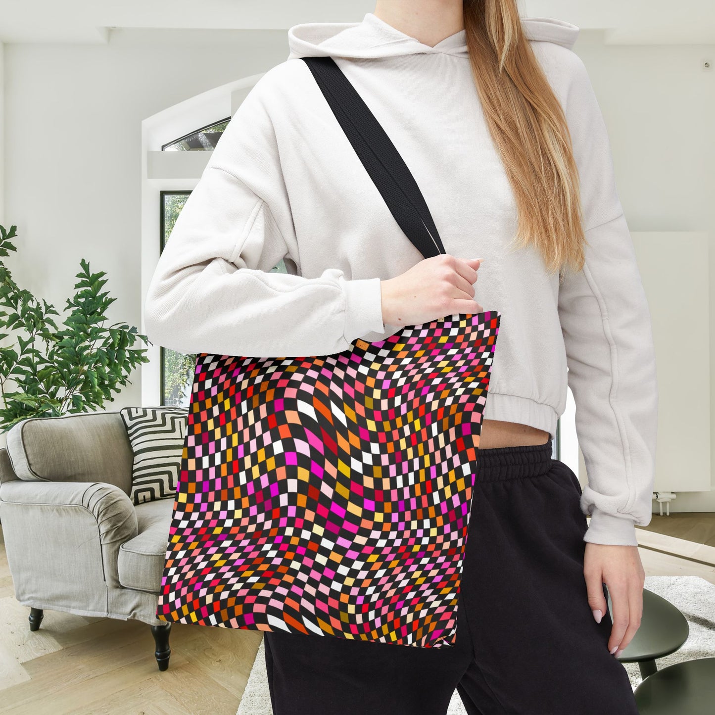 Warped Red Checkered Canvas Tote Bag