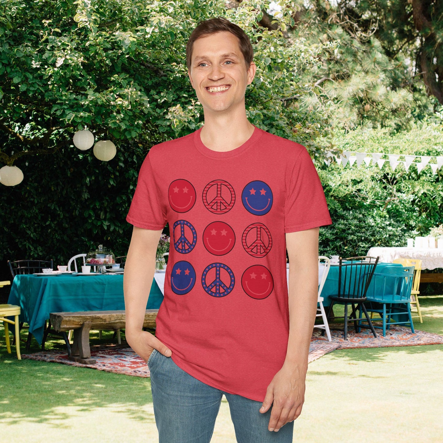 America Checkered Peace Signs Adult T-shirt