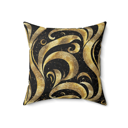 Black & Gold Luxe Swirl Throw Pillow