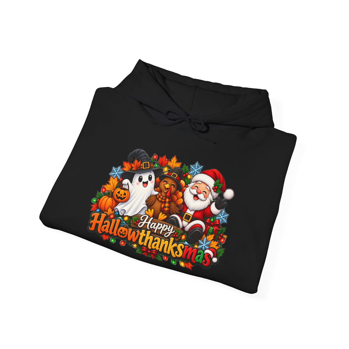 Happy Hallowthanksmas Shirt (Ghost/Turkey/Santa) Heavy Blend™ Adult Hoodie