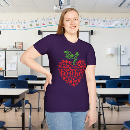 Teacher Apple Heart Adult T-shirt