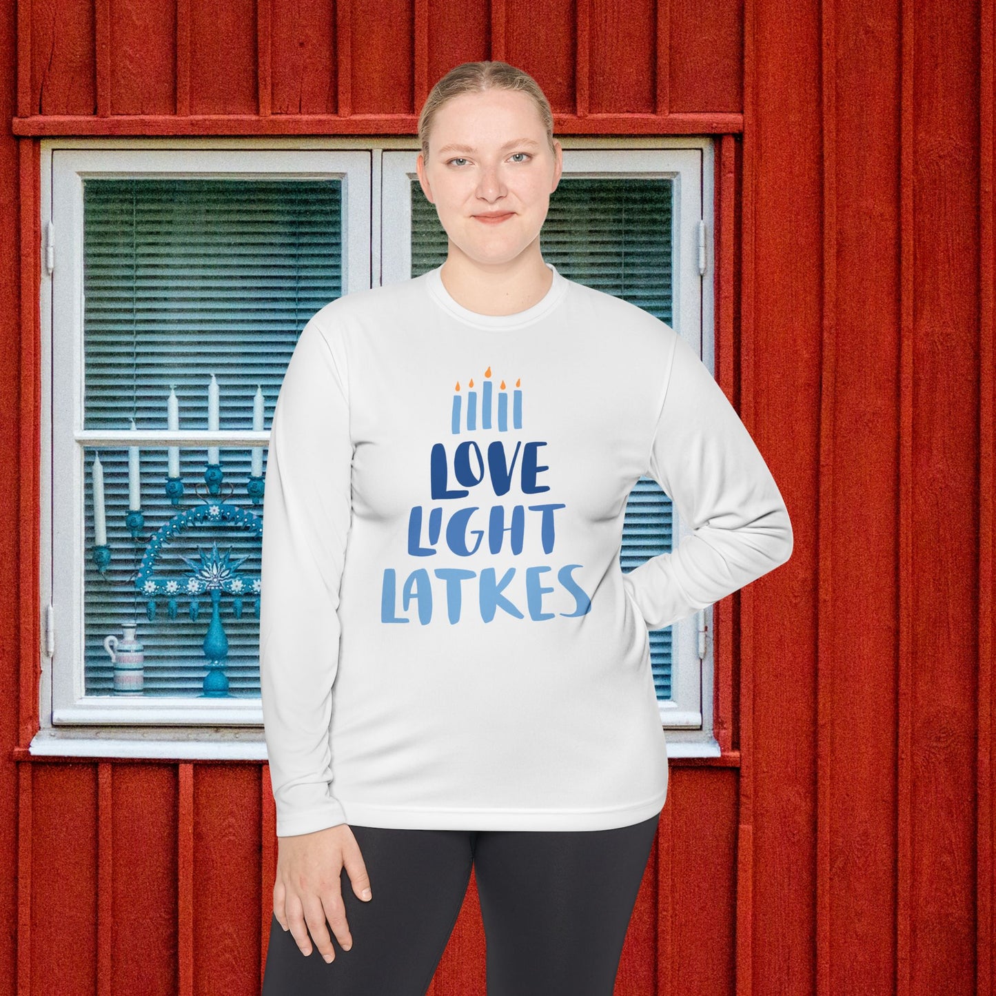 Hanukkah Love Light Latkes Adult Long Sleeve Tee